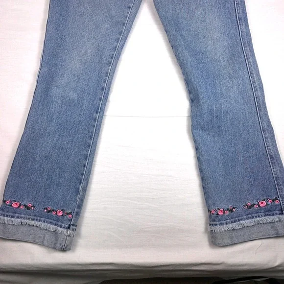 Y2K Vintage Jeans Embroidered Flower Trim Frayed Hem Denim Size 10 2000s Retro - Picture 6 of 16